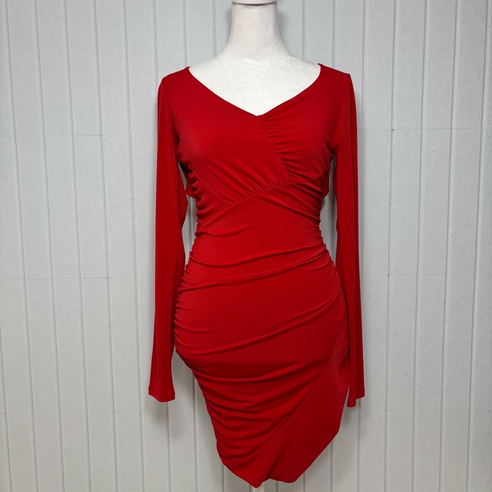 Guess Bold Red Long Sleeve Sexy stretchy Dress Size S